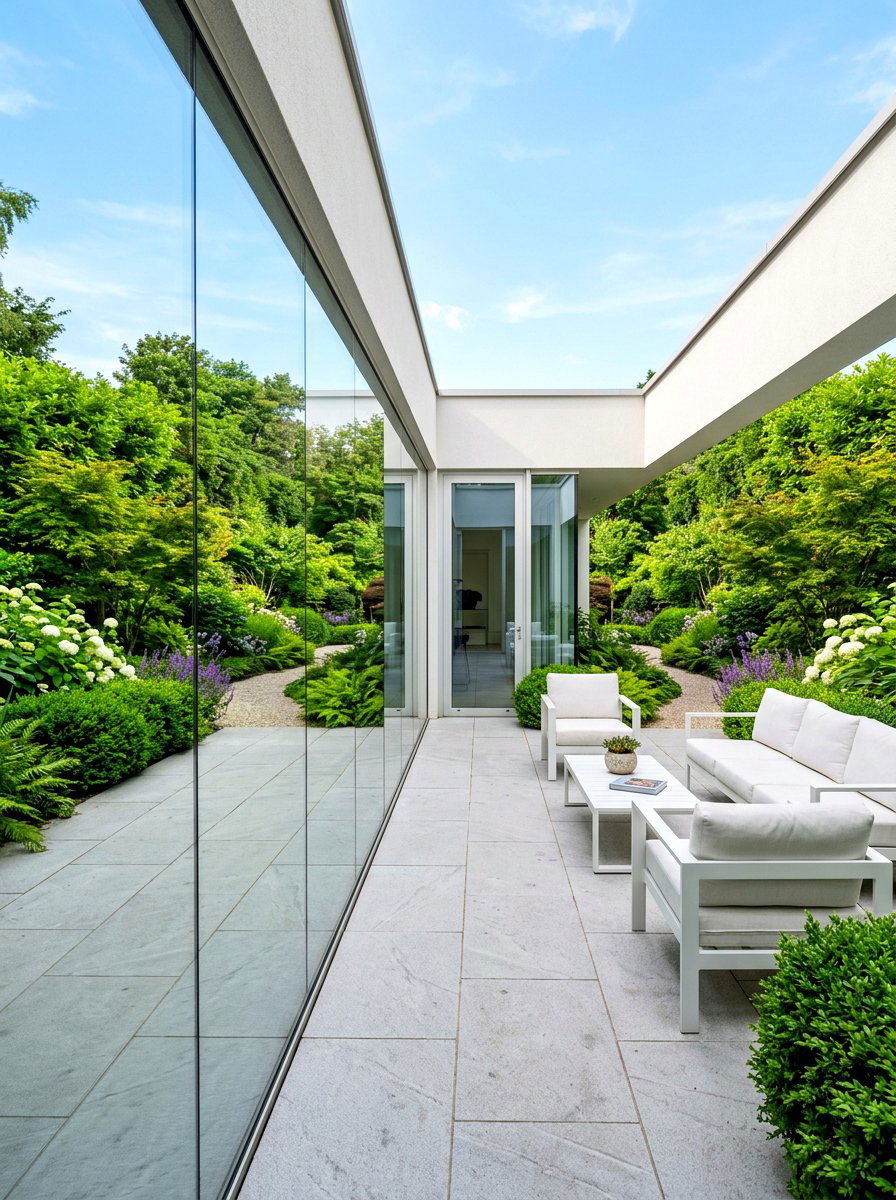 Mirrored wall courtyard - 30 small courtyard seating ideas