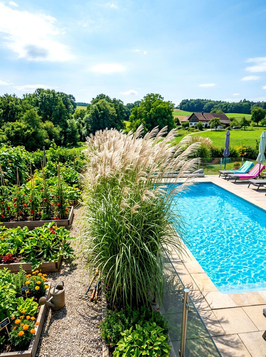 Miscanthus maiden grass garden screen - 30 ornamental grass border ideas