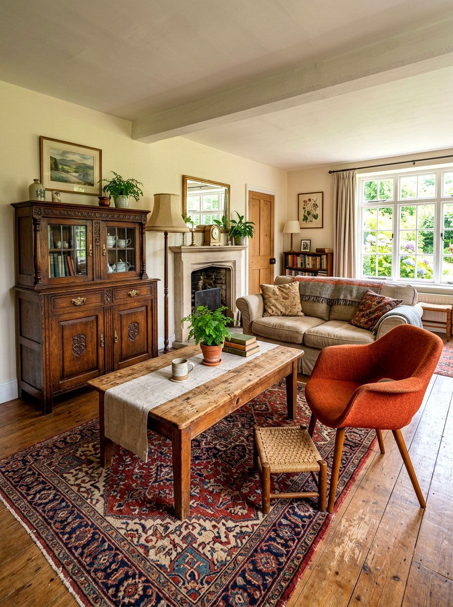 Mismatched Antique Furniture Set - 30 English cottage living room ideas