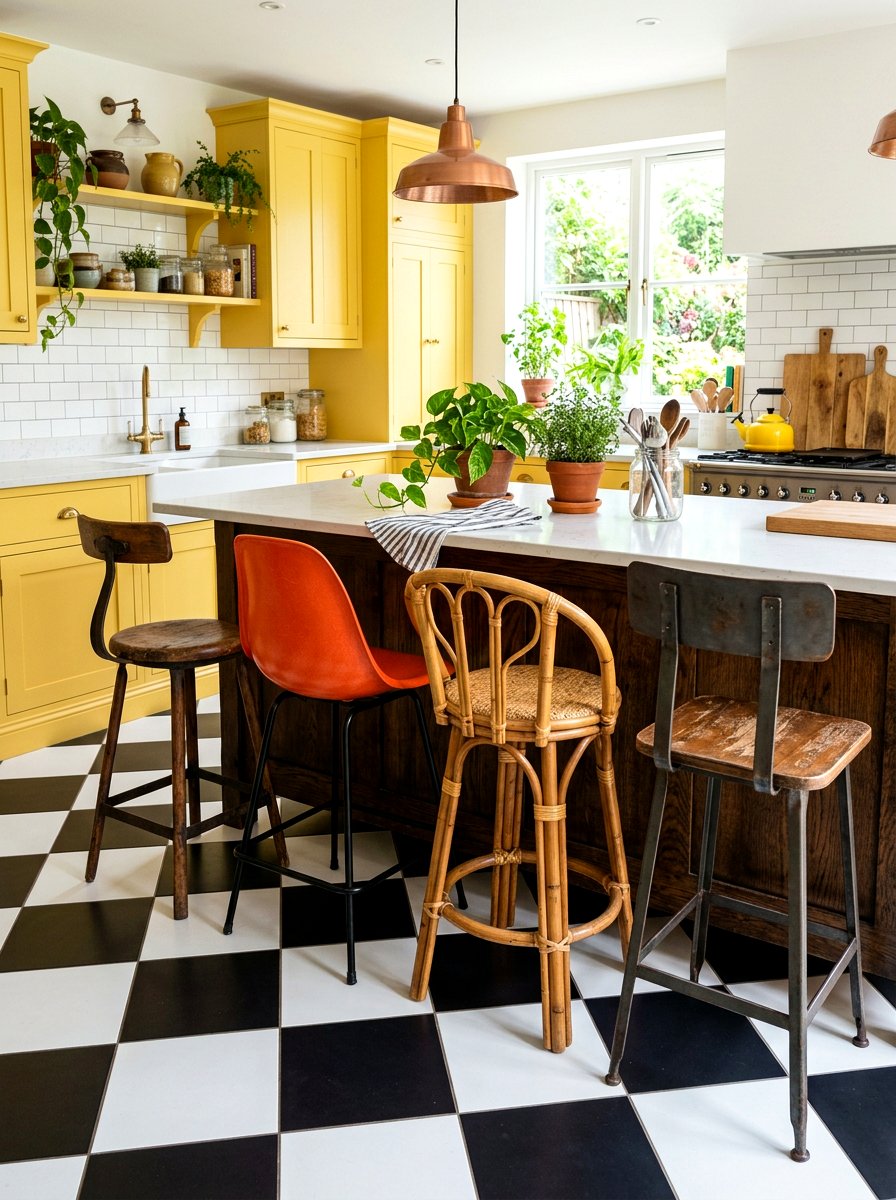 Mismatched Bar Stools - 30 maximalist kitchen ideas