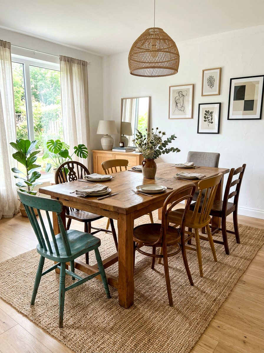 Mismatched Chairs Wooden Table - 30 eclectic dining room ideas