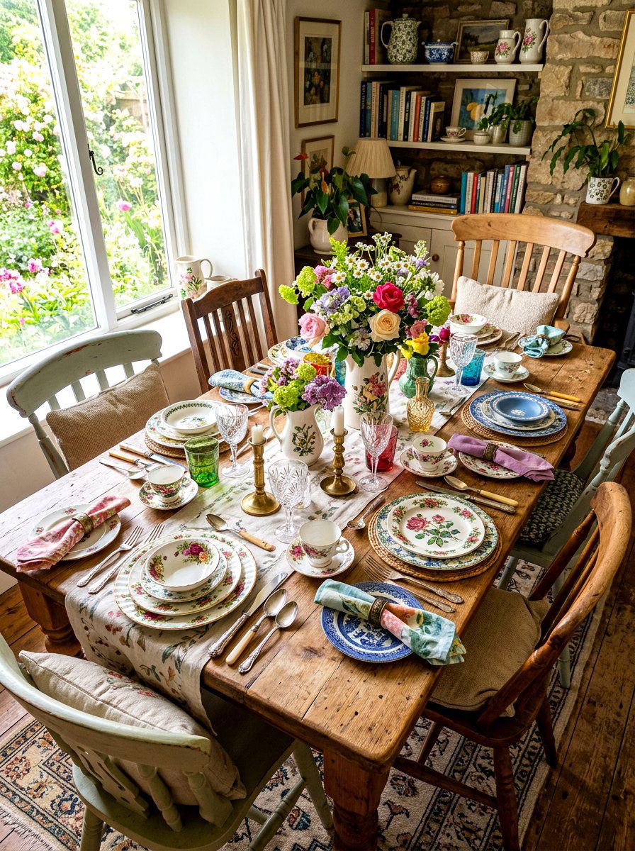 Mismatched China Decor - 30 spring brunch table ideas