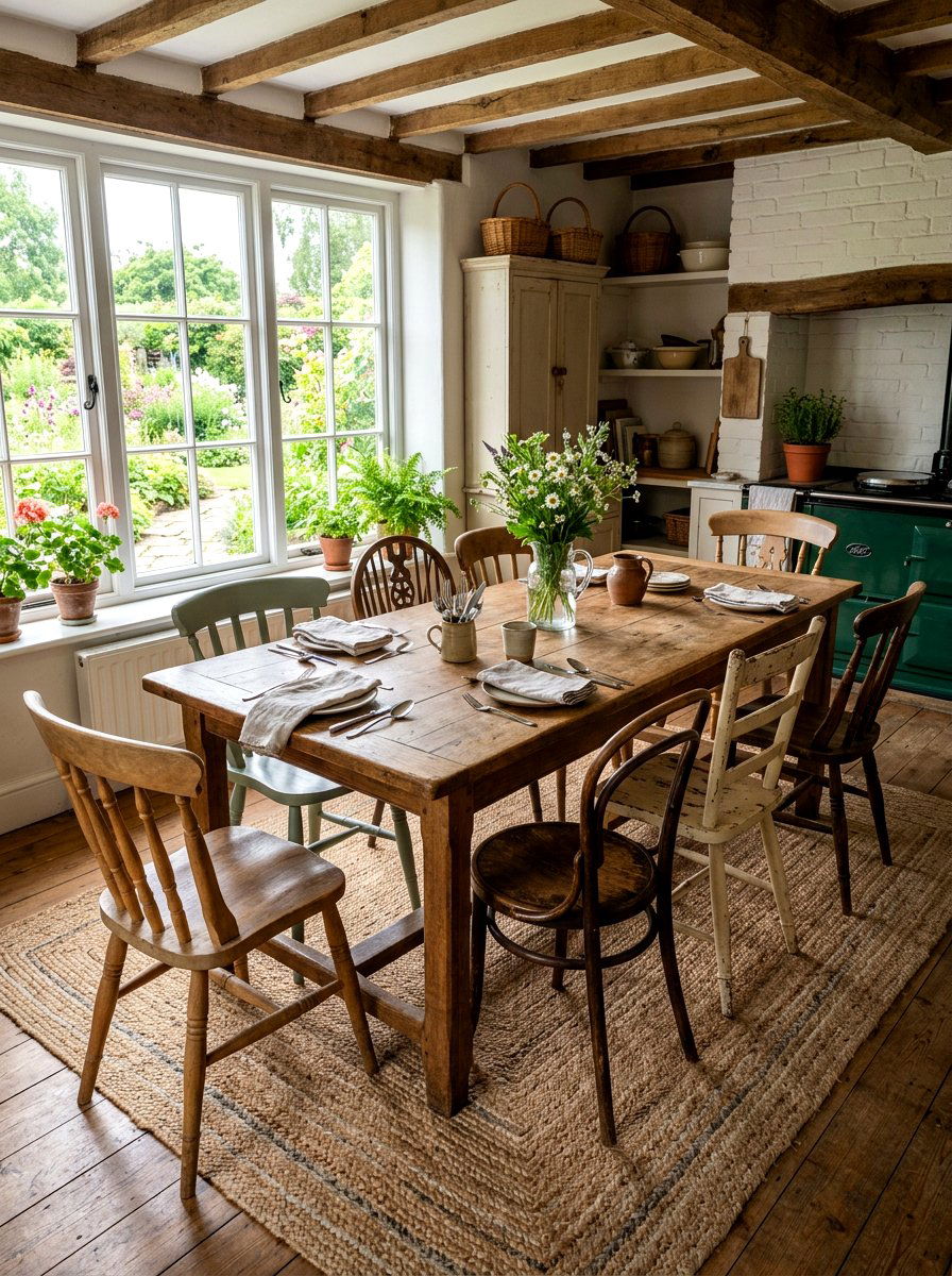 Mismatched Dining Chairs - 30 vintage farmhouse kitchen ideas