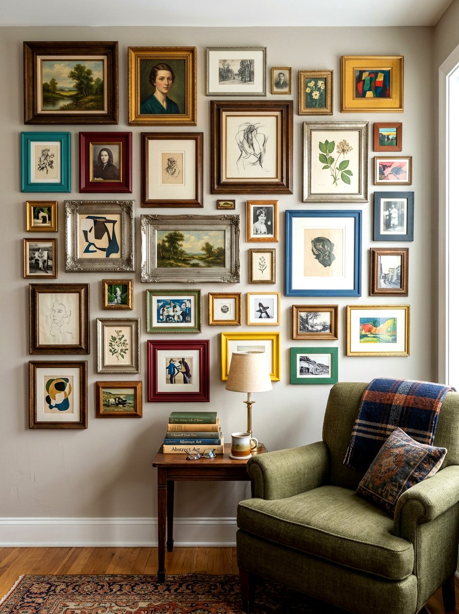 Mismatched Frame Art Collection - 30 bold colorful gallery wall ideas