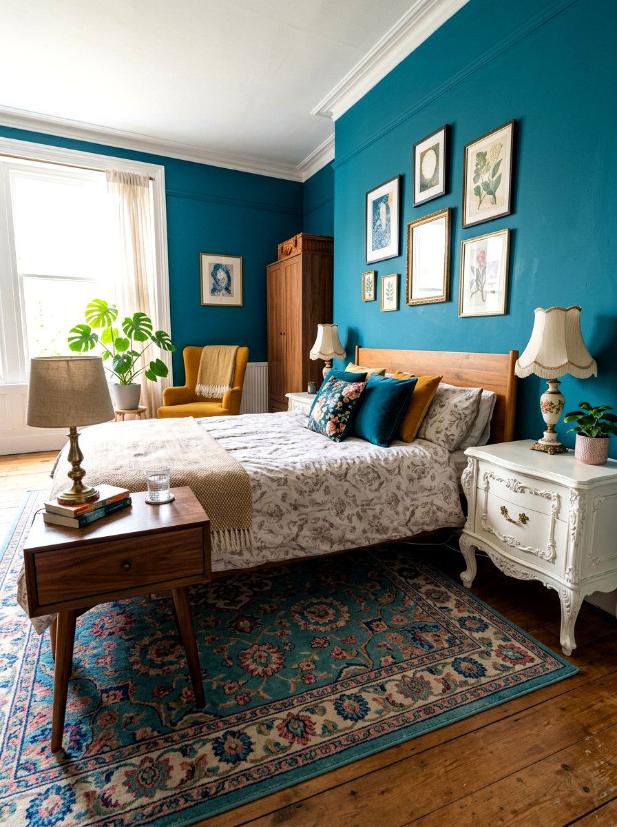 Mismatched Nightstands - 30 maximalist bedroom ideas