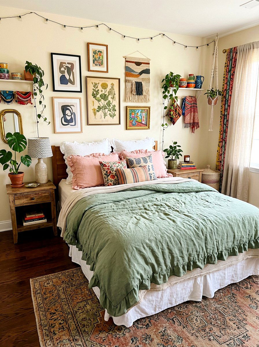 Mismatched Ruffled Linen Bedding - 30 ruffled linen bedding ideas