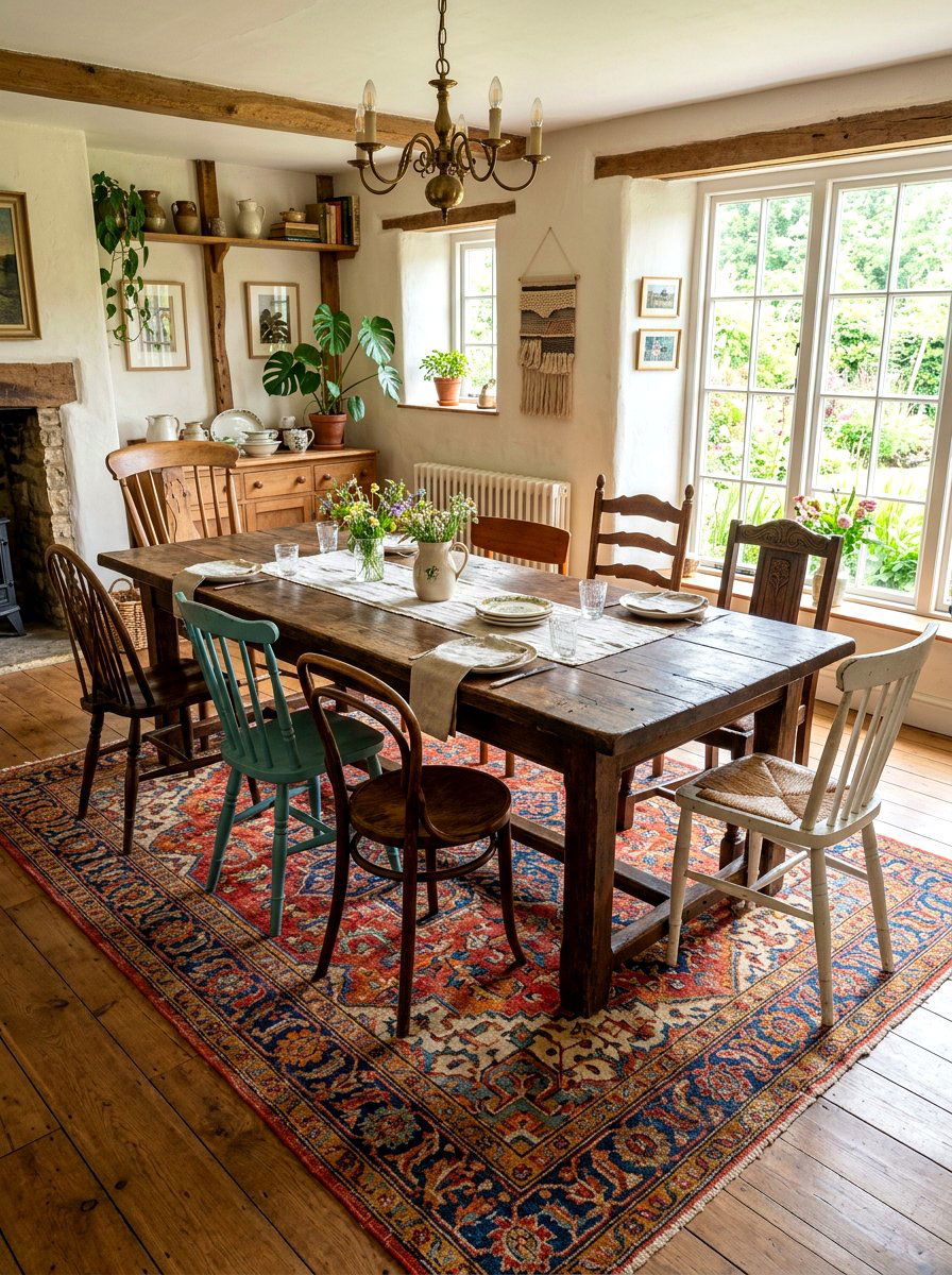Mismatched Vintage Chairs - 30 rustic dining room ideas