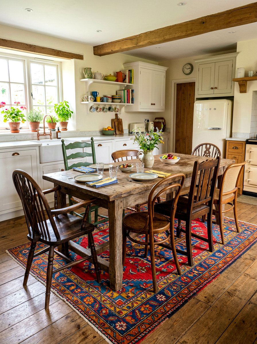 Mismatched Vintage Dining Chairs - 30 English cottage kitchen ideas