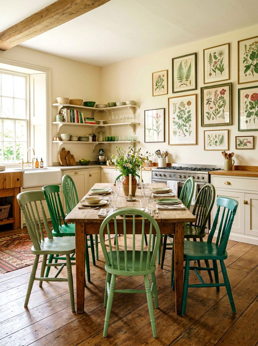 Mismatched Vintage Dining Chairs - 30 cabbagecore kitchen ideas