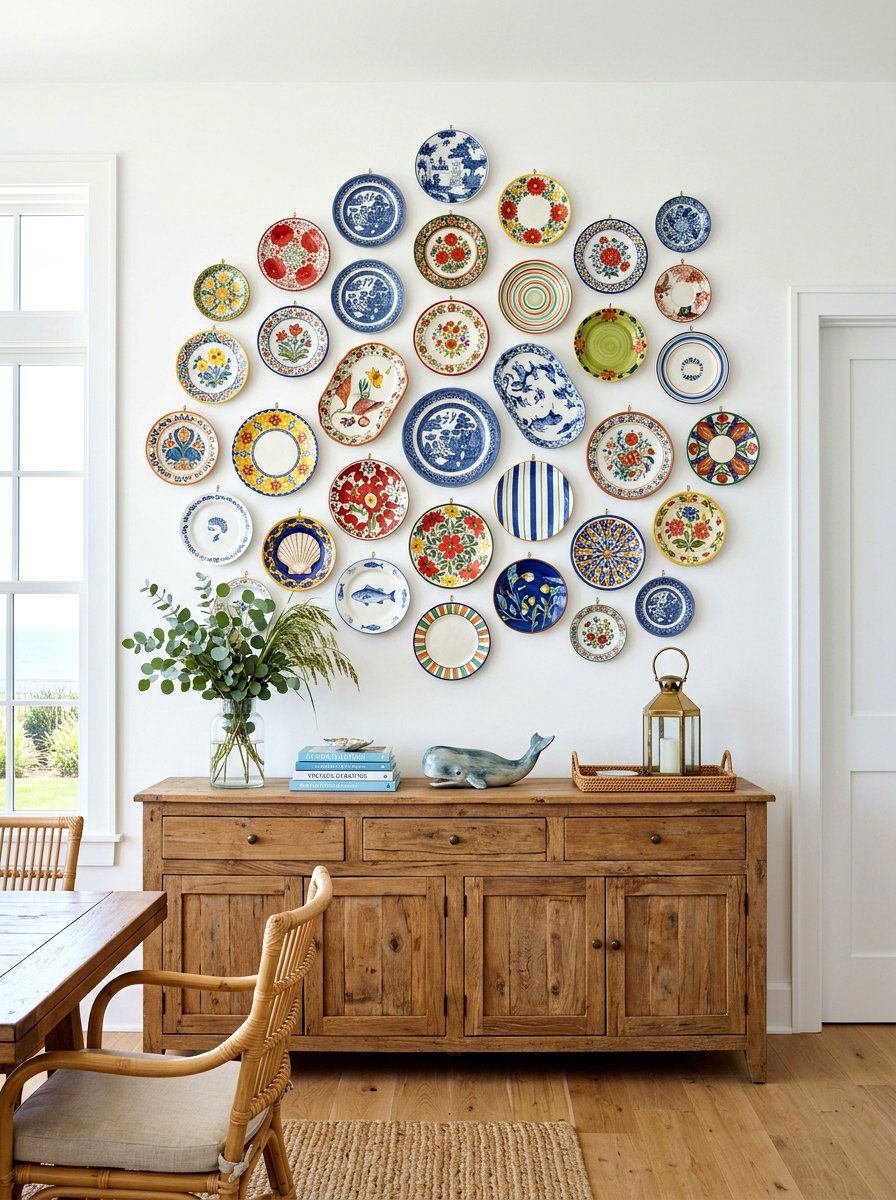 Mismatched Vintage Plate Wall - 30 tomato girl summer kitchen ideas