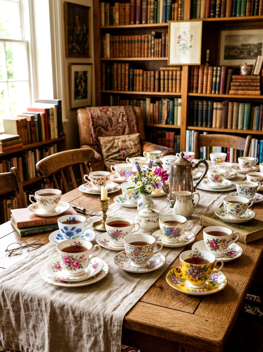 Mismatched Vintage Tea Cups - 30 English tea tablescape ideas