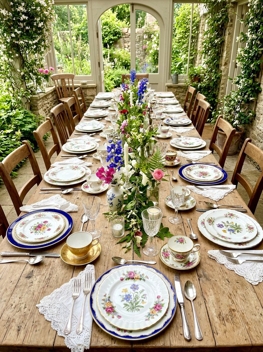 Mismatched china settings - 30 bridal shower garden party ideas