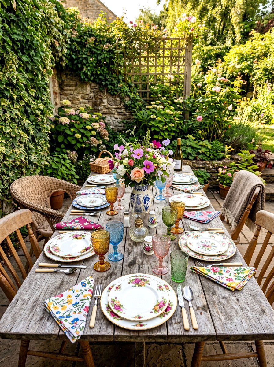 Mismatched china table setting - 30 garden baby shower table ideas