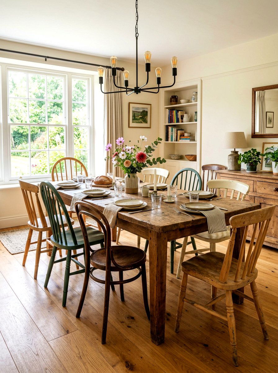 Mismatched dining chair - 30 flea market decor ideas