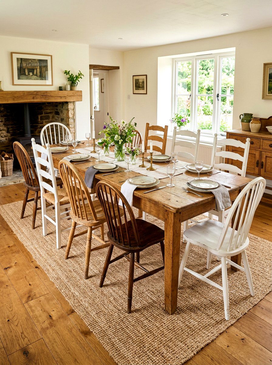 Mismatched dining chairs - 30 cottagecore kitchen ideas