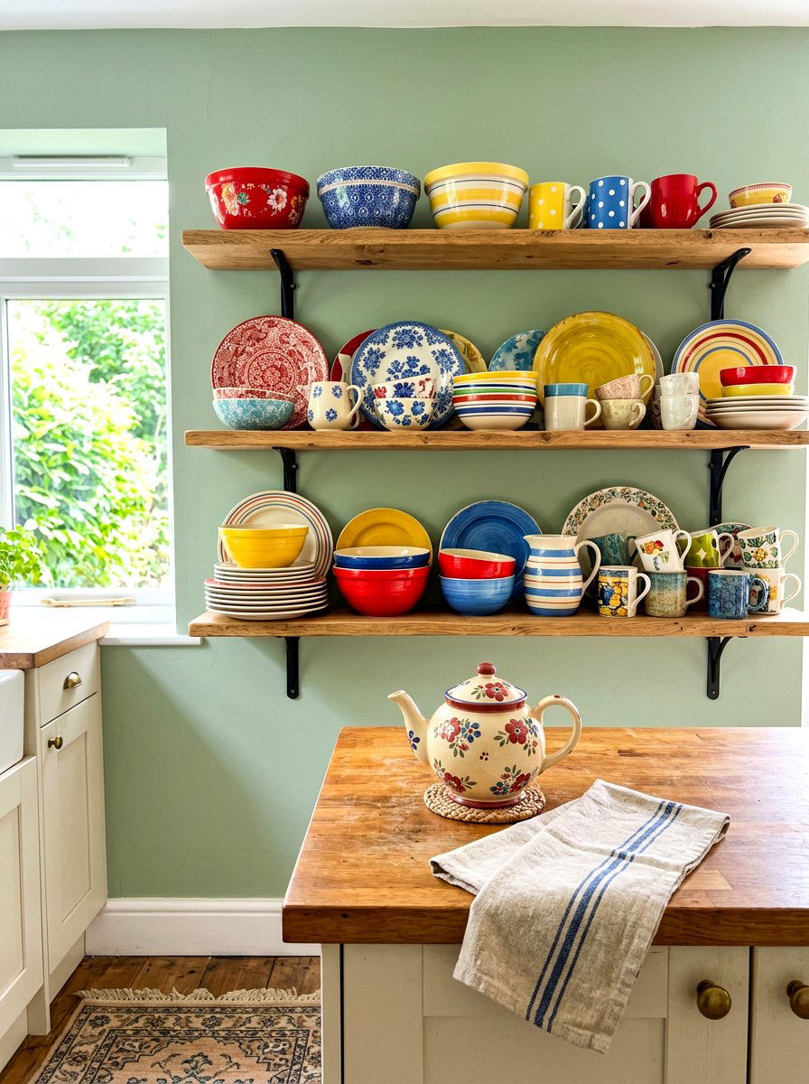 Mismatched vintage dinnerware - 30 tomato girl kitchen ideas