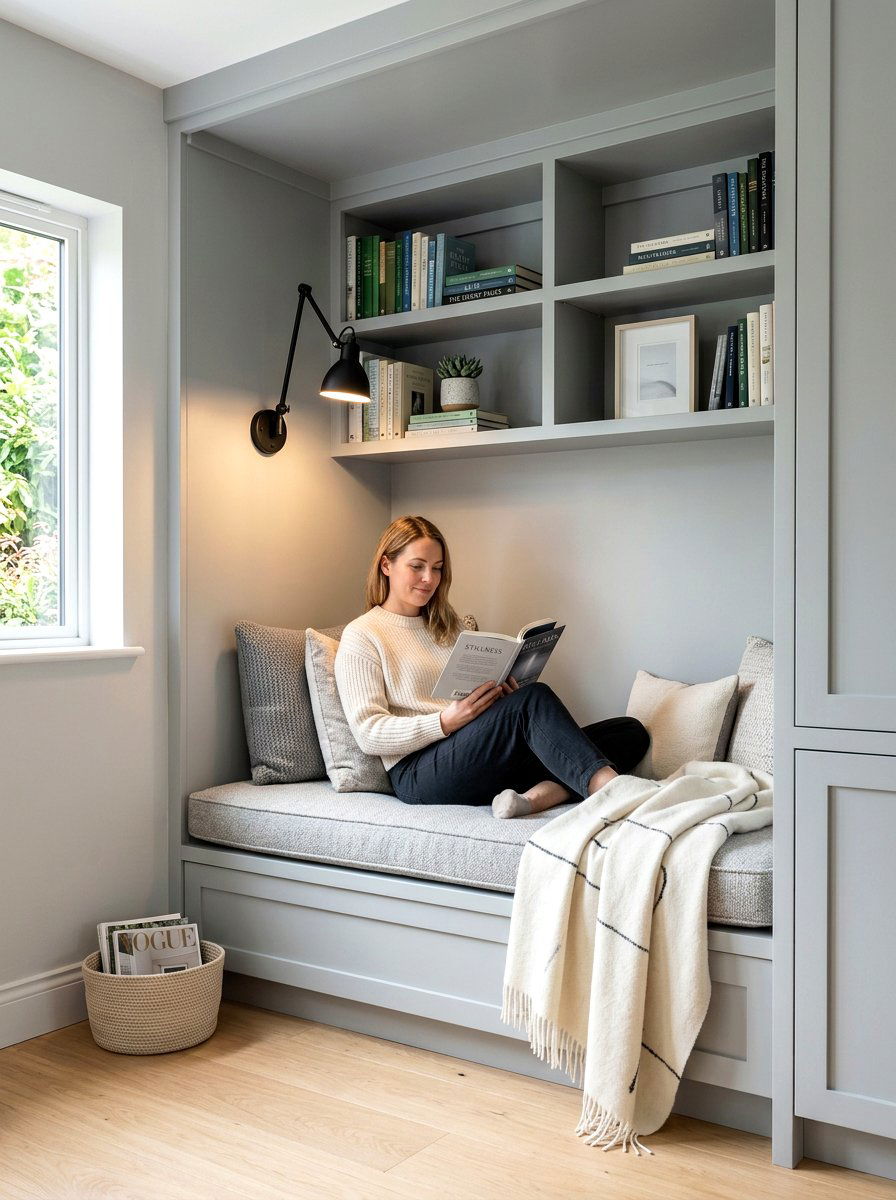 Mist gray reading nook - 30 spring color drench ideas