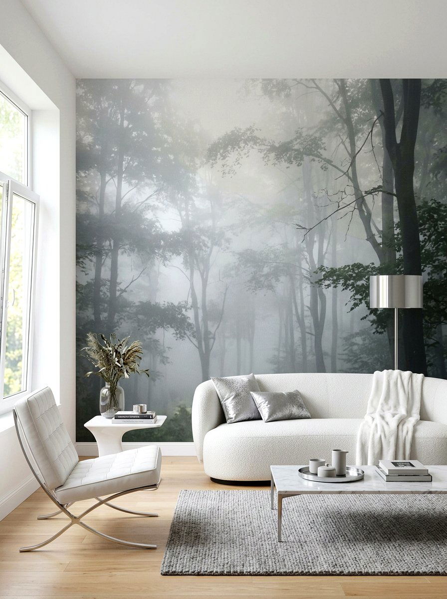 Misty Forest Wall Mural - 30 woodland wall mural nursery ideas