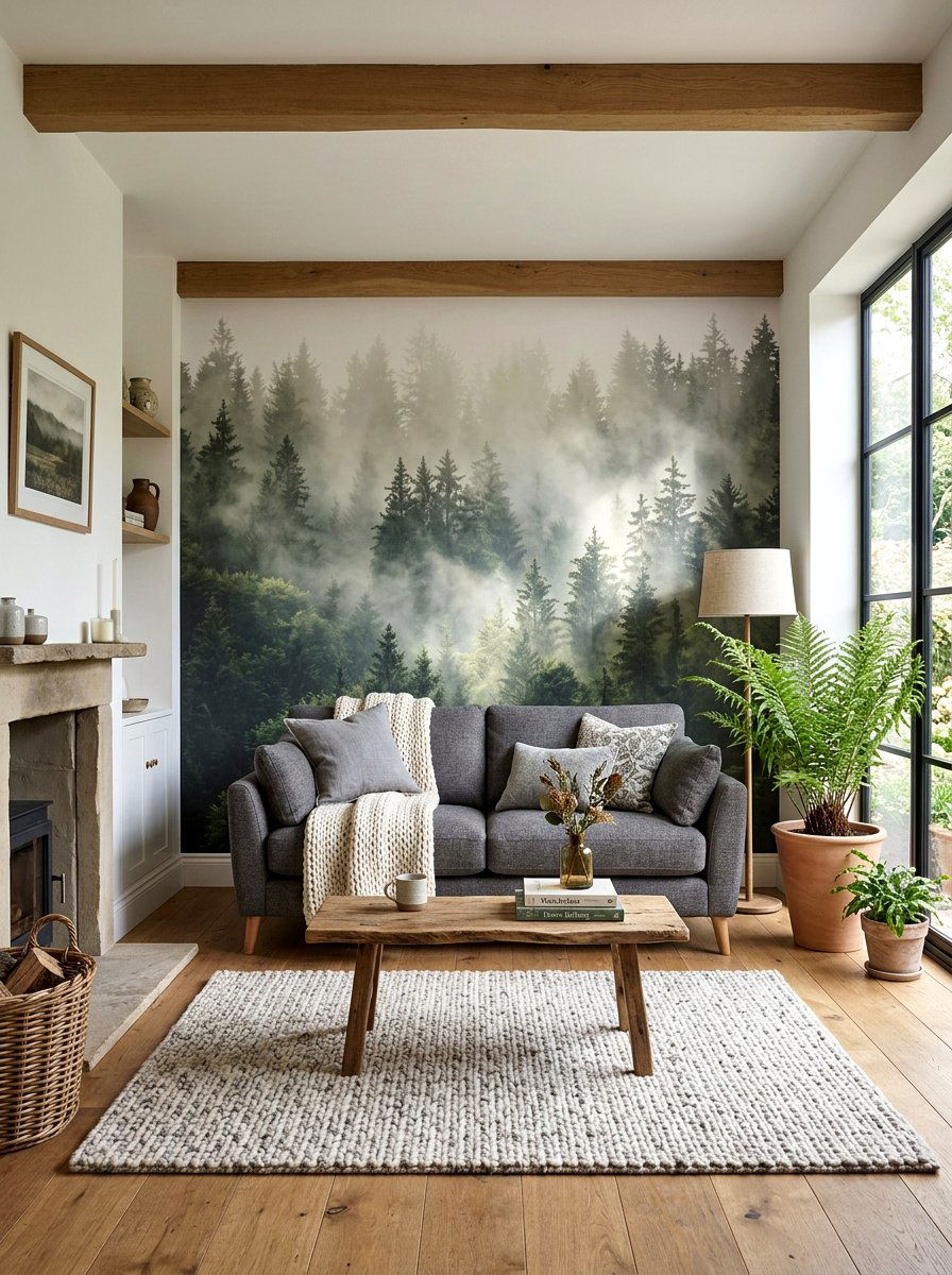 Misty Forest Wallpaper - 30 landscape mural wall ideas