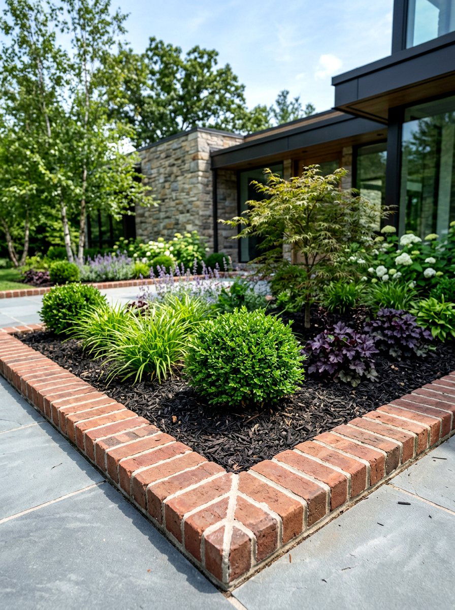 Mitered Corner Brick Border - 30 brick border front yard ideas