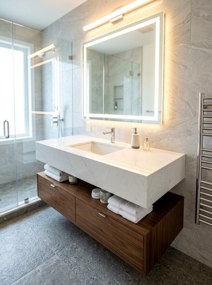 Mitered Edge Stone Bathroom Countertop - 30 integrated stone vanity ideas