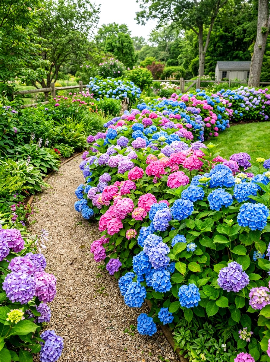Mixed Color Hydrangea Garden - 30 hydrangea garden border ideas