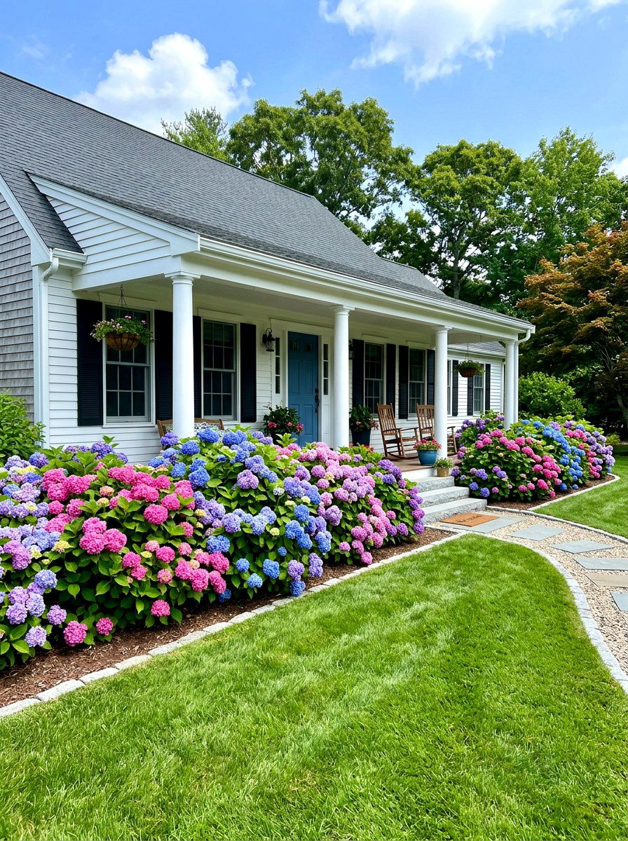 Mixed Color Hydrangea Landscape - 30 front porch hydrangea ideas