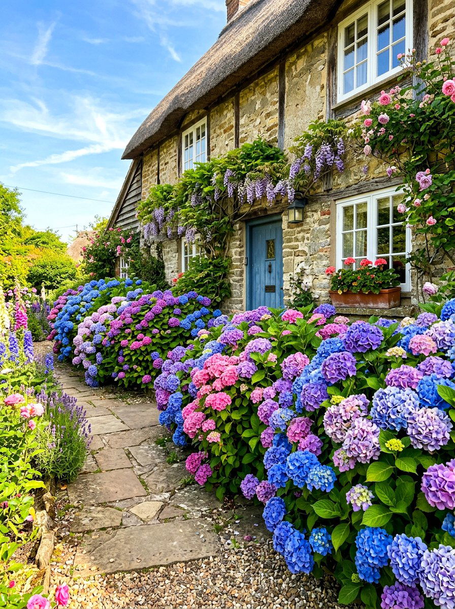 Mixed Color Hydrangea - 30 hydrangea foundation planting ideas