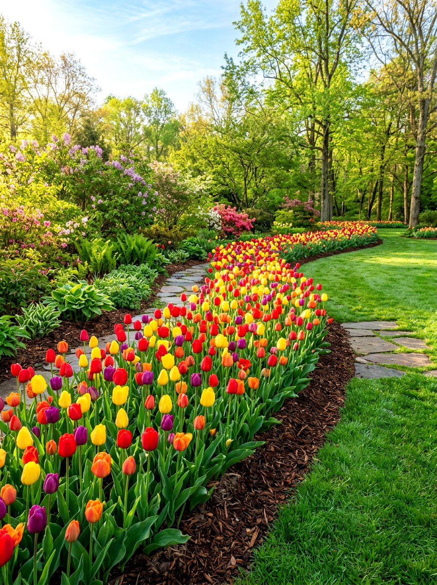Mixed Color Tulip Garden - 30 tulip border ideas