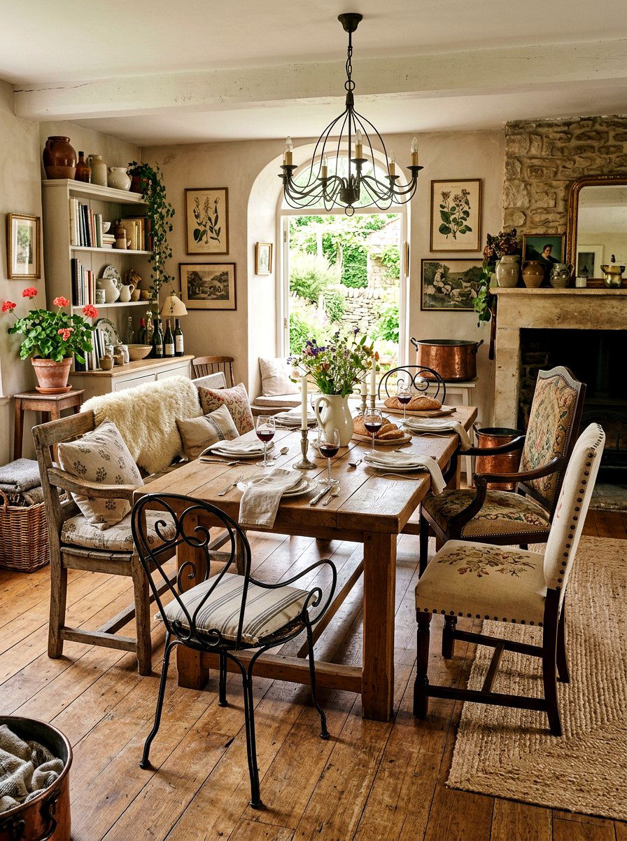 Mixed Era Mismatched Seating - 30 French country dining room decor ideas