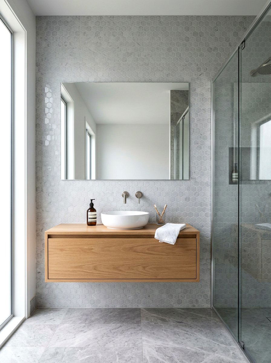 Mixed Finish Honed and Polished Mosaic - 30 marble mosaic bathroom ideas