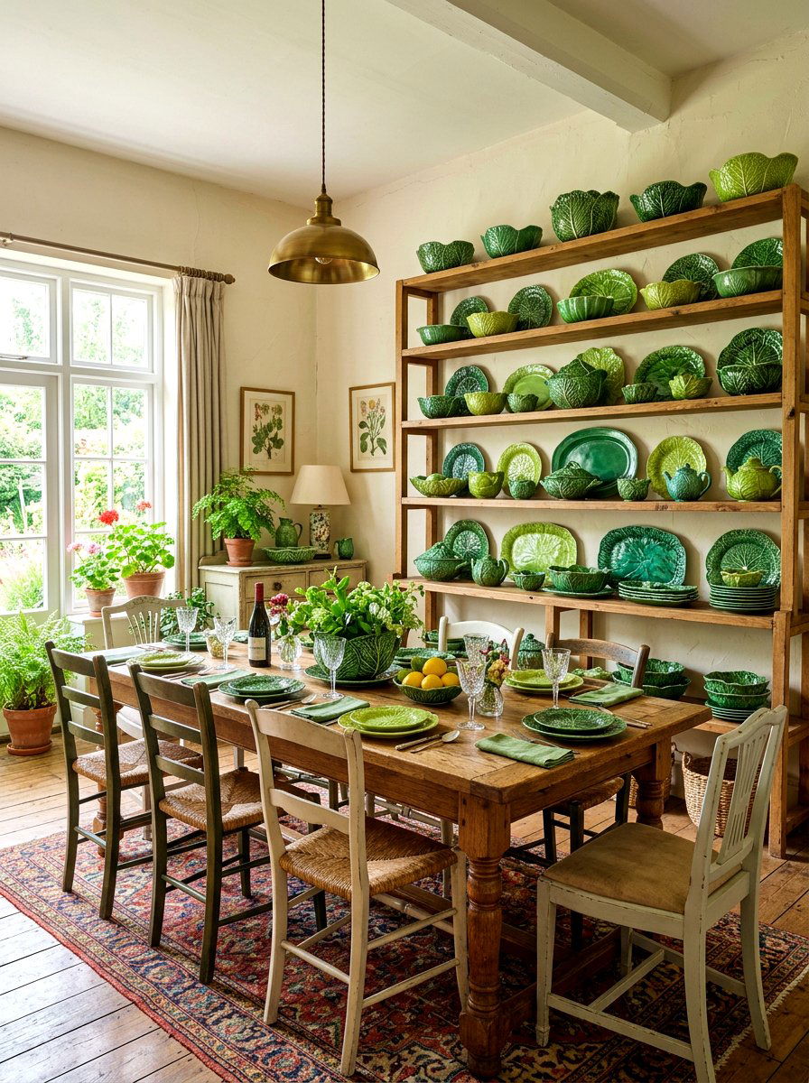 Mixed Green Cabbage Pottery - 30 cabbageware dining ideas