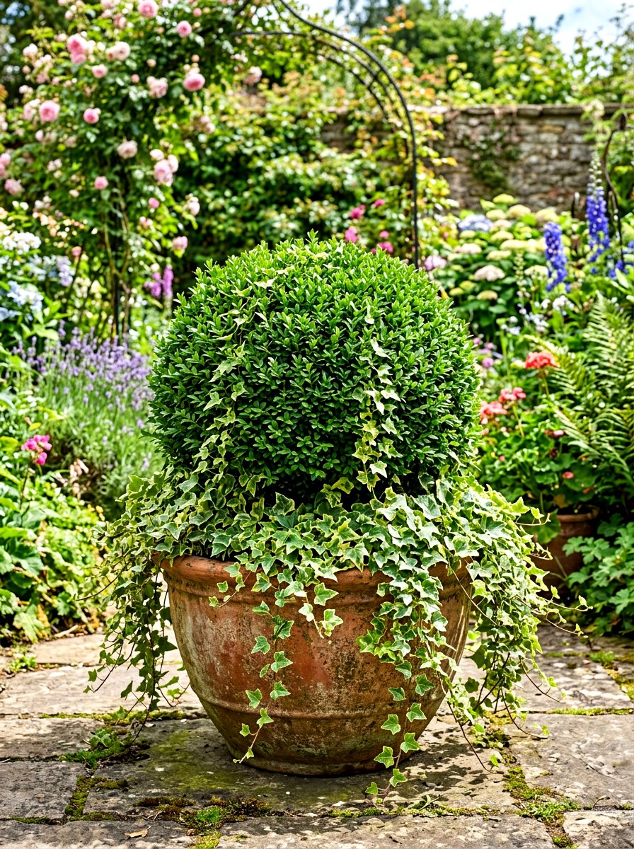 Mixed Greenery Topiary - 30 front porch topiary ideas