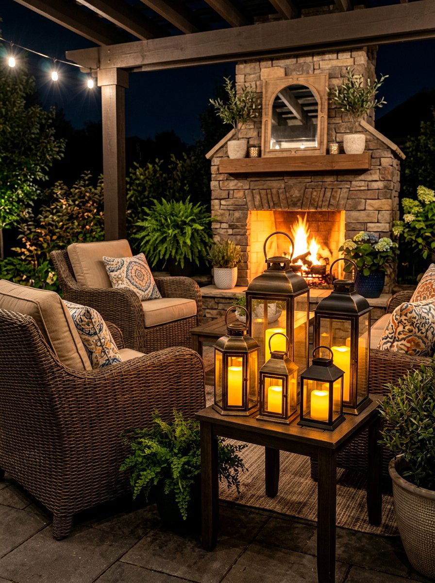 Mixed Height Lantern Grouping - 30 candle lantern patio ideas