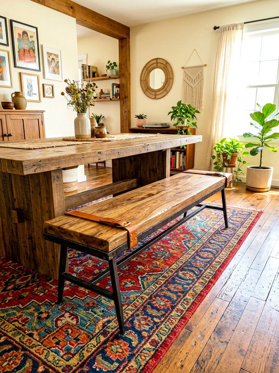 Mixed Material Dining Bench - 30 farmhouse dining bench ideas