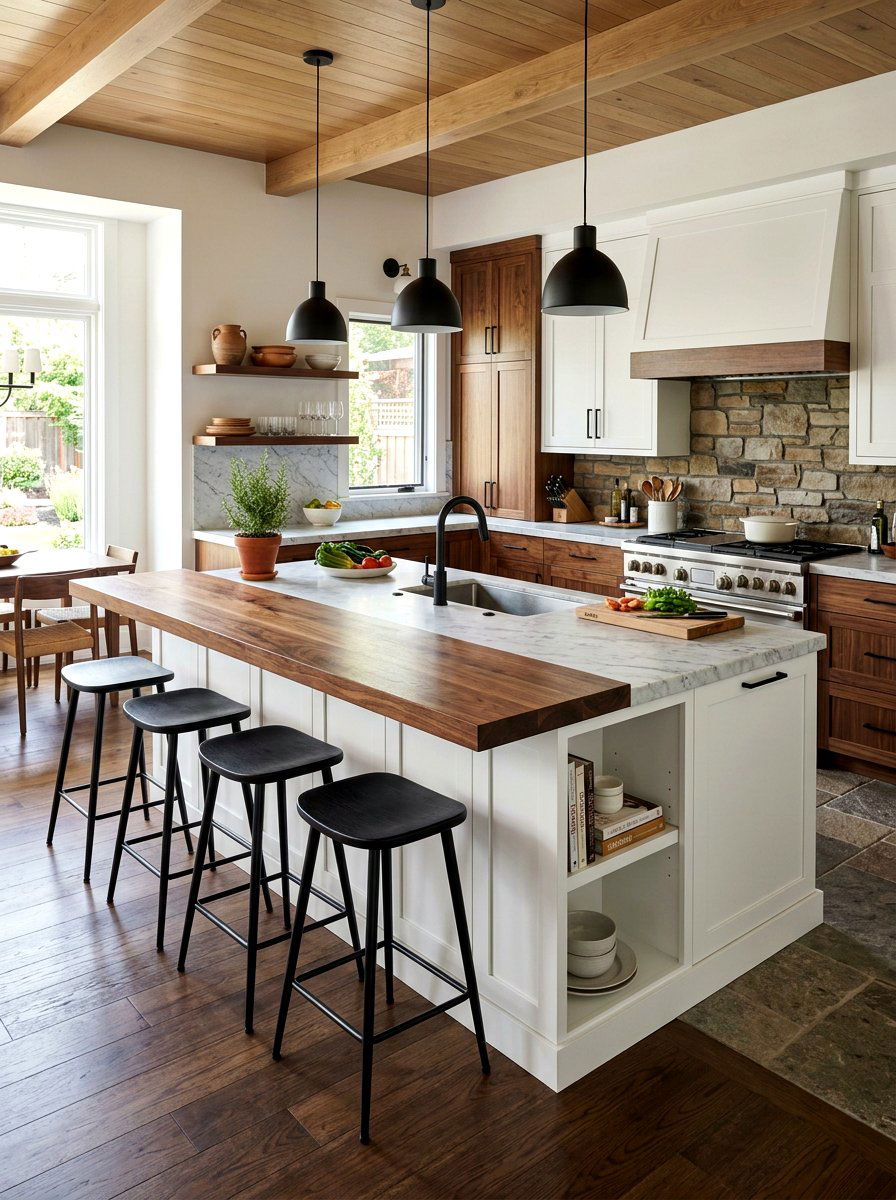 Mixed Material Kitchen Island - 30 modern farmhouse kitchen island ideas