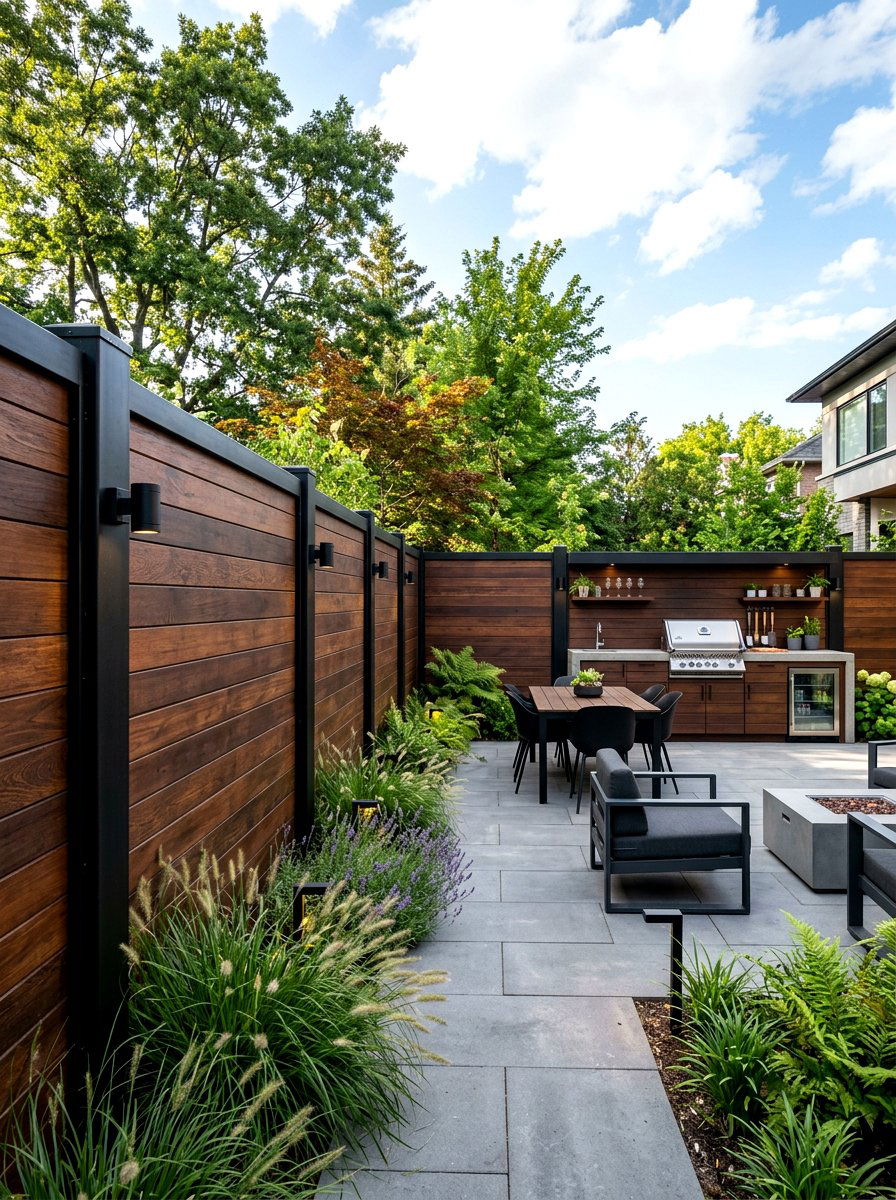 Mixed Material Modern Fence - 30 small yard fence ideas