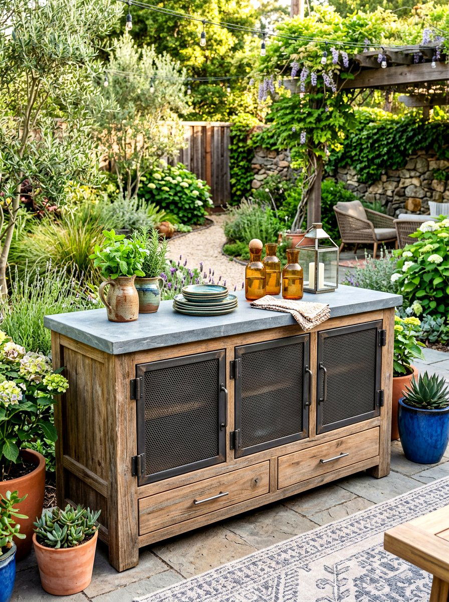 Mixed Material Patio Buffet - 30 outdoor sideboard ideas