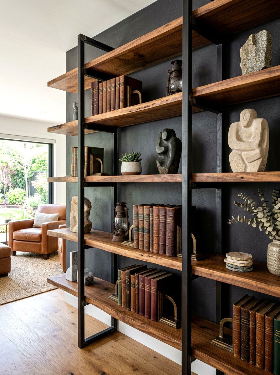 Mixed Material Shelves - 30 office backdrop shelf ideas