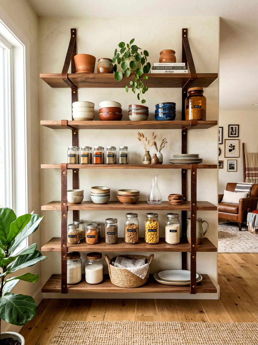 Mixed Material Shelving - 30 open shelving decor ideas