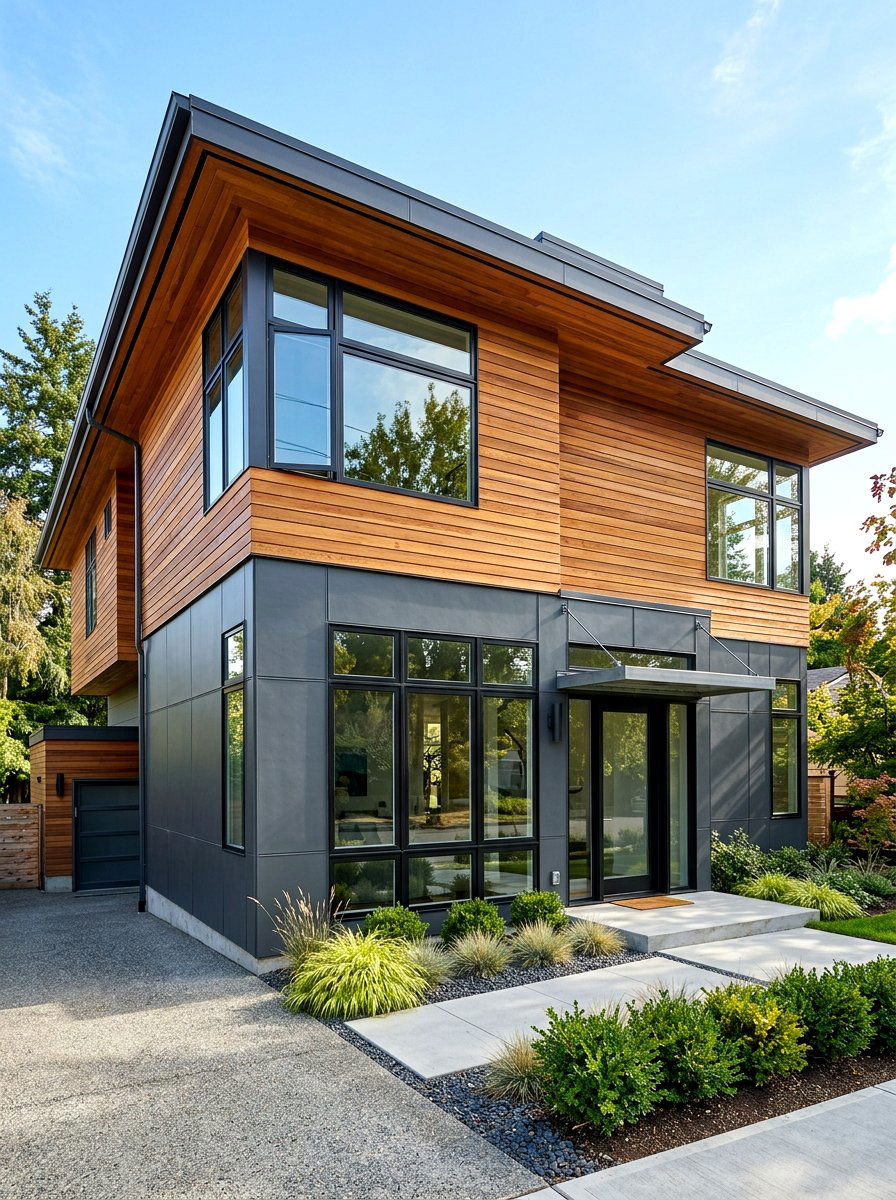 Mixed Material Siding - 30 asymmetrical curb appeal ideas