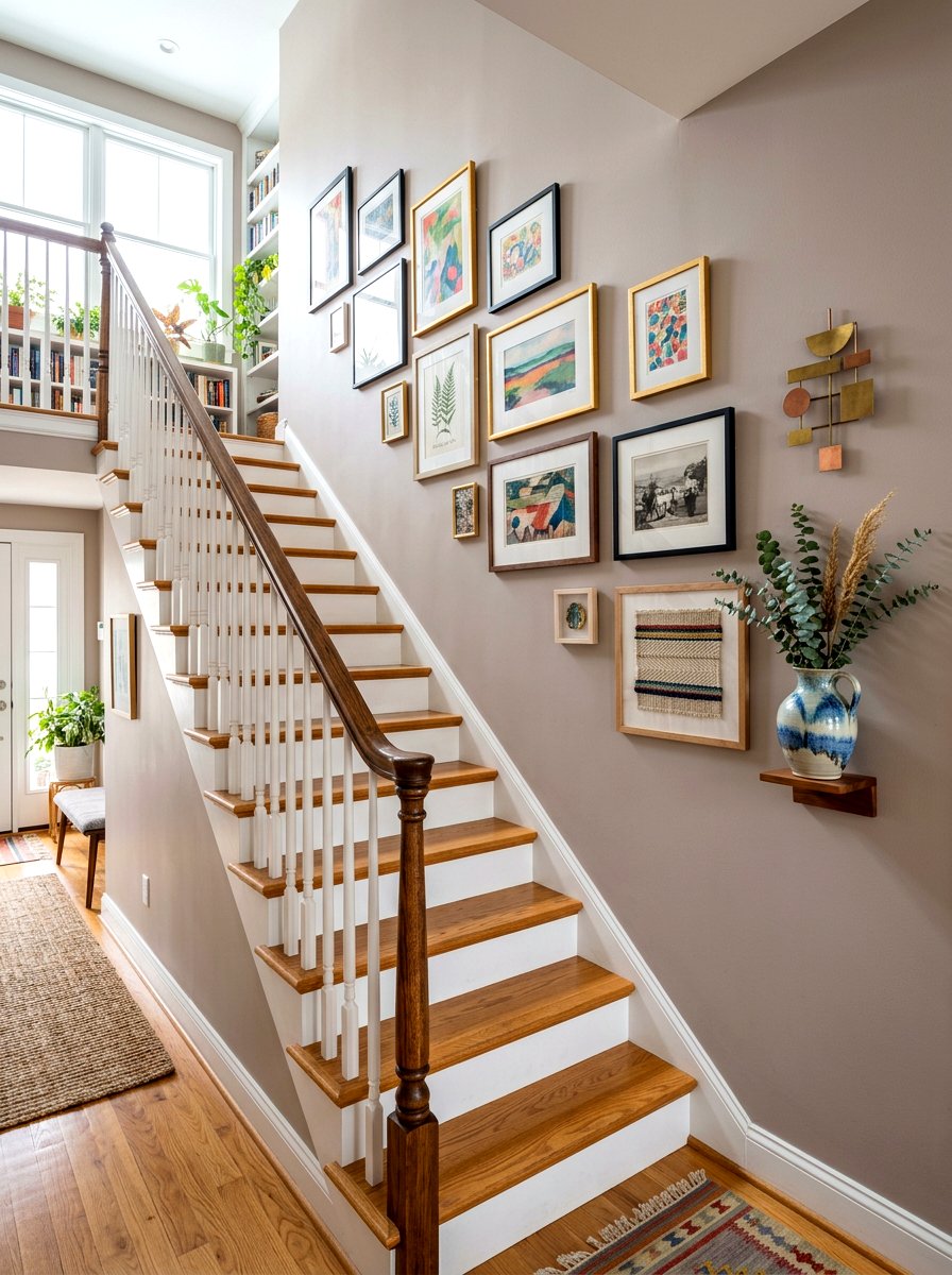 Mixed Media Staircase Wall - 30 stair gallery wall ideas