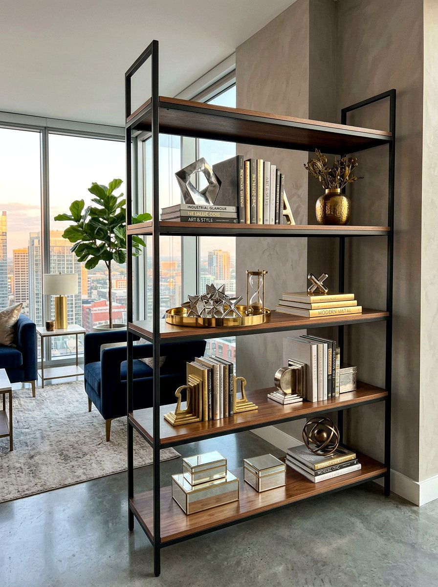 Mixed Metal Accents - 30 bookcase decor ideas