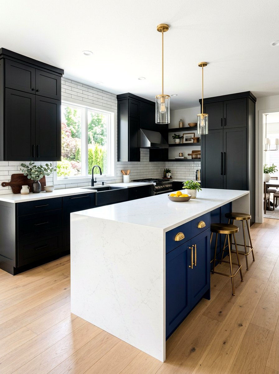 Mixed Metal Finishes on Island - 30 kitchen hardware mix ideas