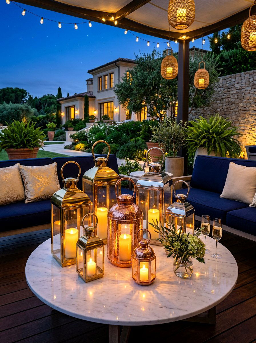 Mixed Metal Lantern Cluster - 30 lantern cluster patio ideas