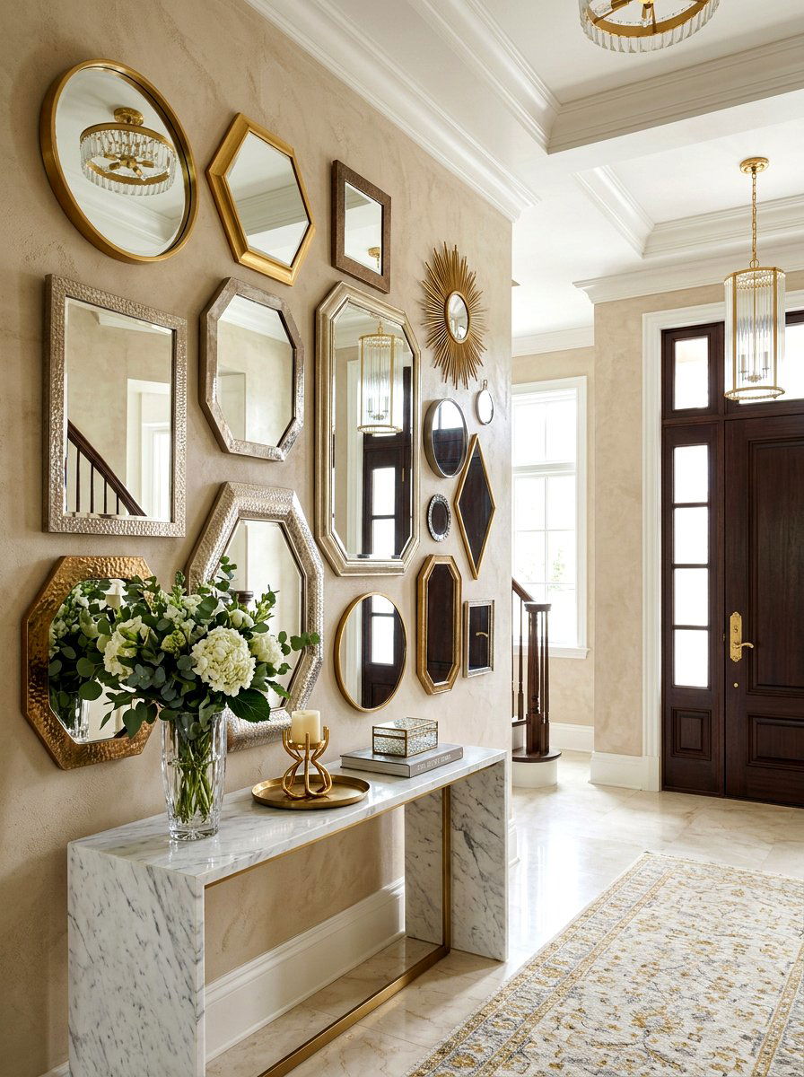 Mixed Metal Mirror Wall - 30 statement mirror gallery ideas