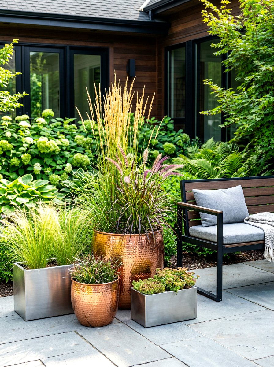 Mixed Metal Porch Containers - 30 porch planter arrangement ideas