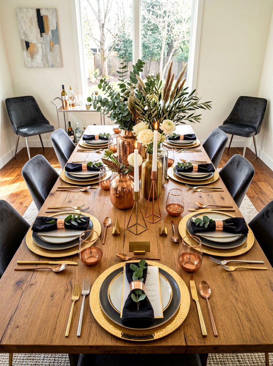 Mixed Metal Tablescape - 30 metallic holiday decor ideas