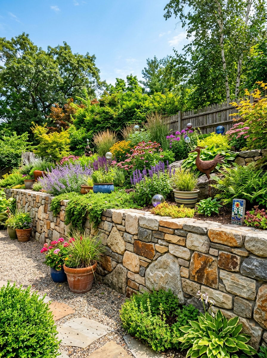Mixed Natural Stone Retaining Wall - 30 stone retaining wall ideas