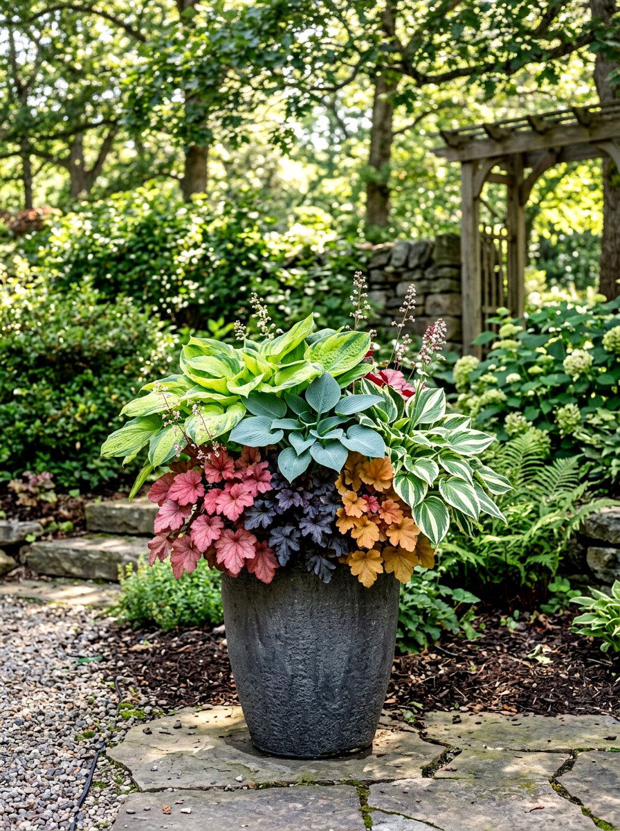 Mixed Perennial Column Pot - 30 porch column planter ideas